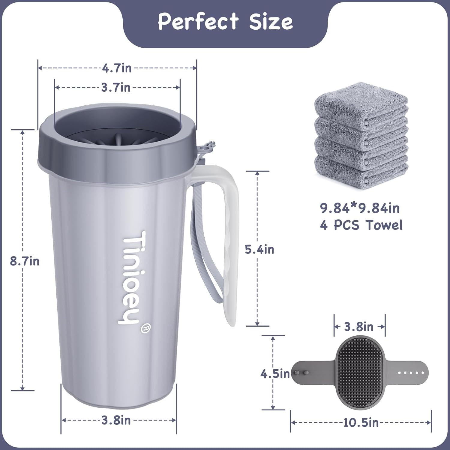 Paw Cleaner with Handle for Large Dogs - Effectively Cleans Muddy Paws and Feet for Dogs & Pets (Gray)